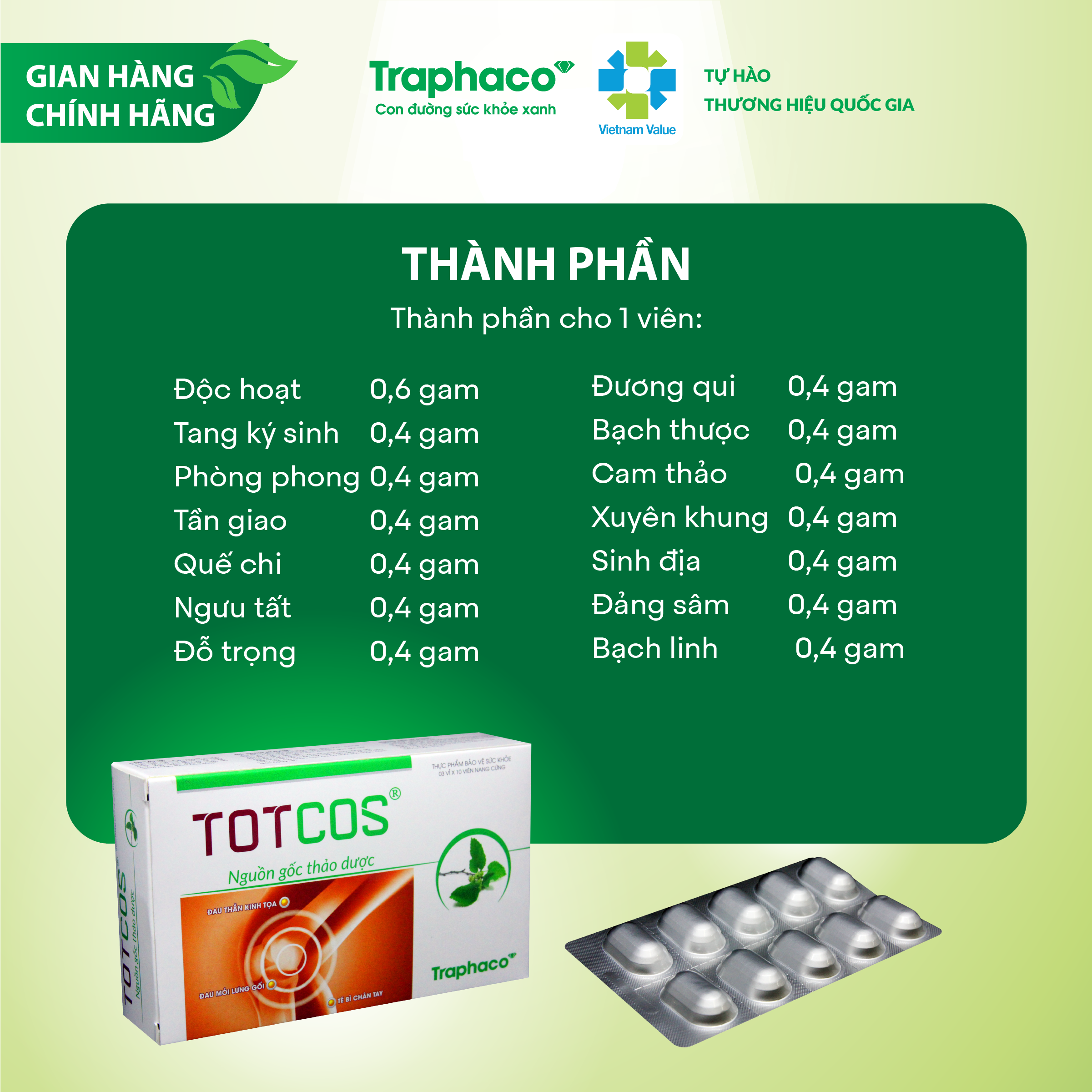 TOTCOS - GIẢM: SƯNG ĐAU KHỚP - ĐAU MỎI LƯNG GỐI - TÊ BÌ CHÂN TAY - ĐAU THẦN KINH TỌA