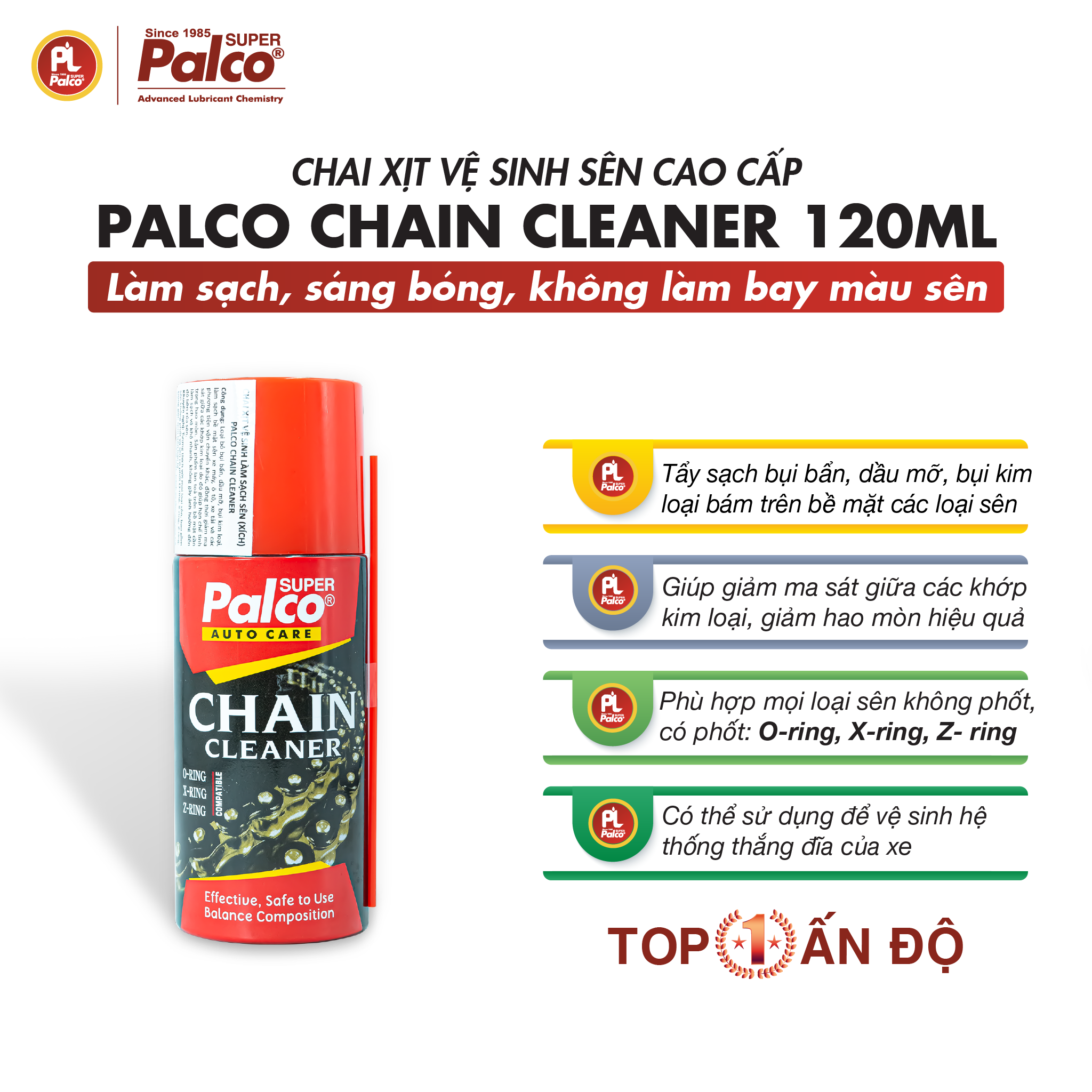 Xịt vệ sinh sên xe máy siêu sạch PALCO Chain Cleaner, không làm bay màu sên - Nhập khẩu Ấn Độ