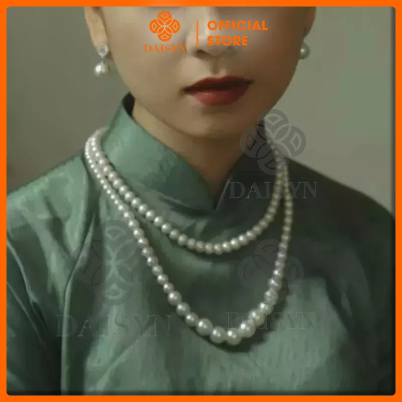  N592 dây chuyền áo dài , dây chuyền áo tấc, phụ kiện cổ phục 2 sợi hạt ngọc hạt trai sang trọng cho nữ