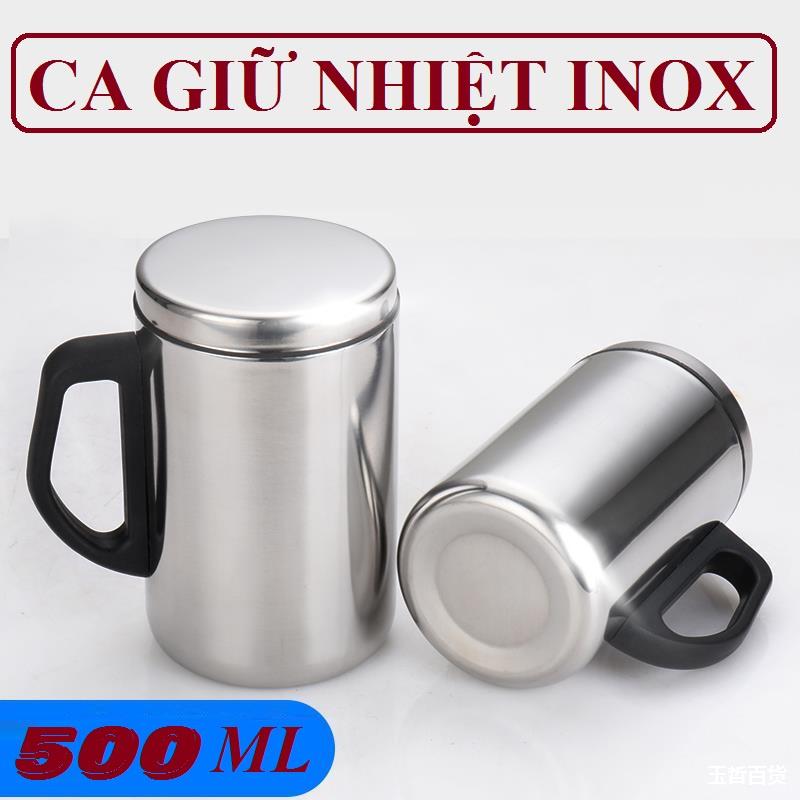 CA GIỮ NHIỆT 500ML INOX CÓ QUAI CẦM TIỆN ÍCH, LY GIỮ NHIỆT CÓ NẮP ĐẬY 2 LỚP GIỮ NHIỆT