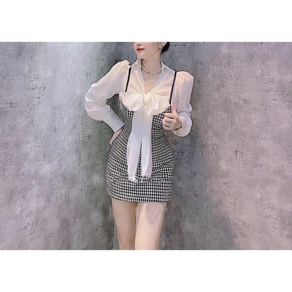 SET YẾM CARO + ÁO NƠ TRẮNG TD - ST0587