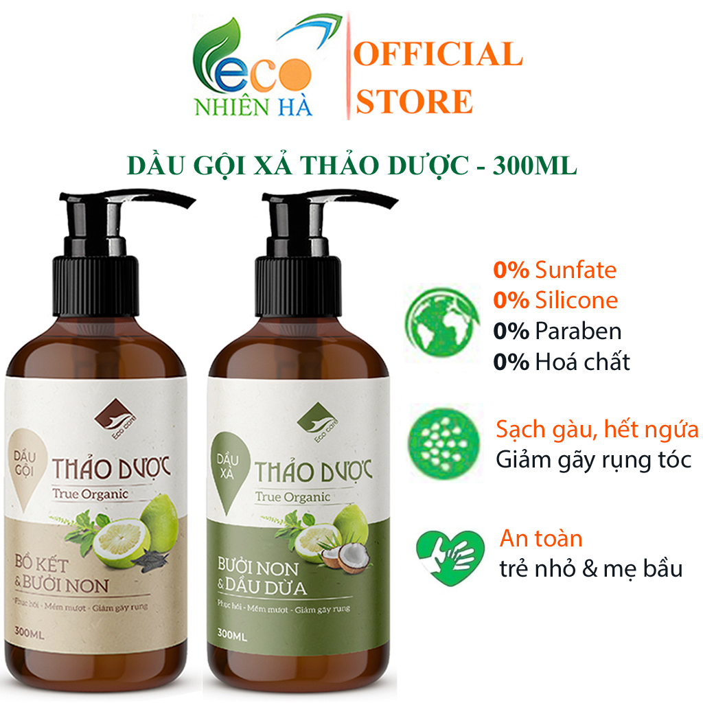 Combo dầu gội thảo dược dầu xả tóc ECOCARE 300ml, sạch gàu, suôn mượt, giảm gãy rụng