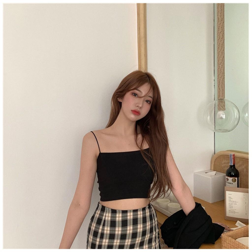  Áo hai dây áo hai dây sợi bún croptop CRA019 chất bo gân màu TÍM/ĐEN/TRẮNG