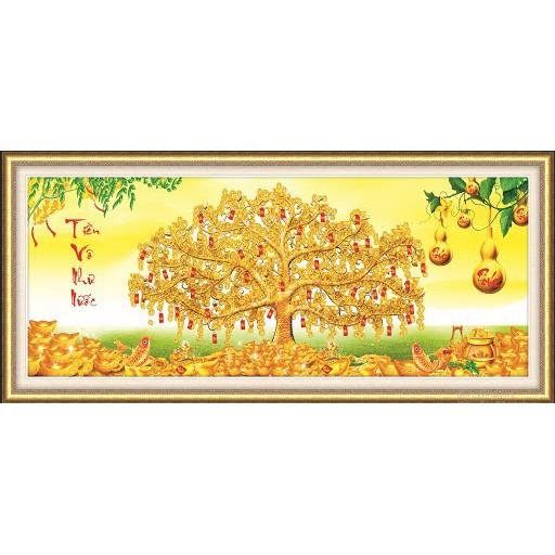 Tranh thêu cây tiền phát tài thịnh vượng 53530 - kích thước: 122 * 55cm.