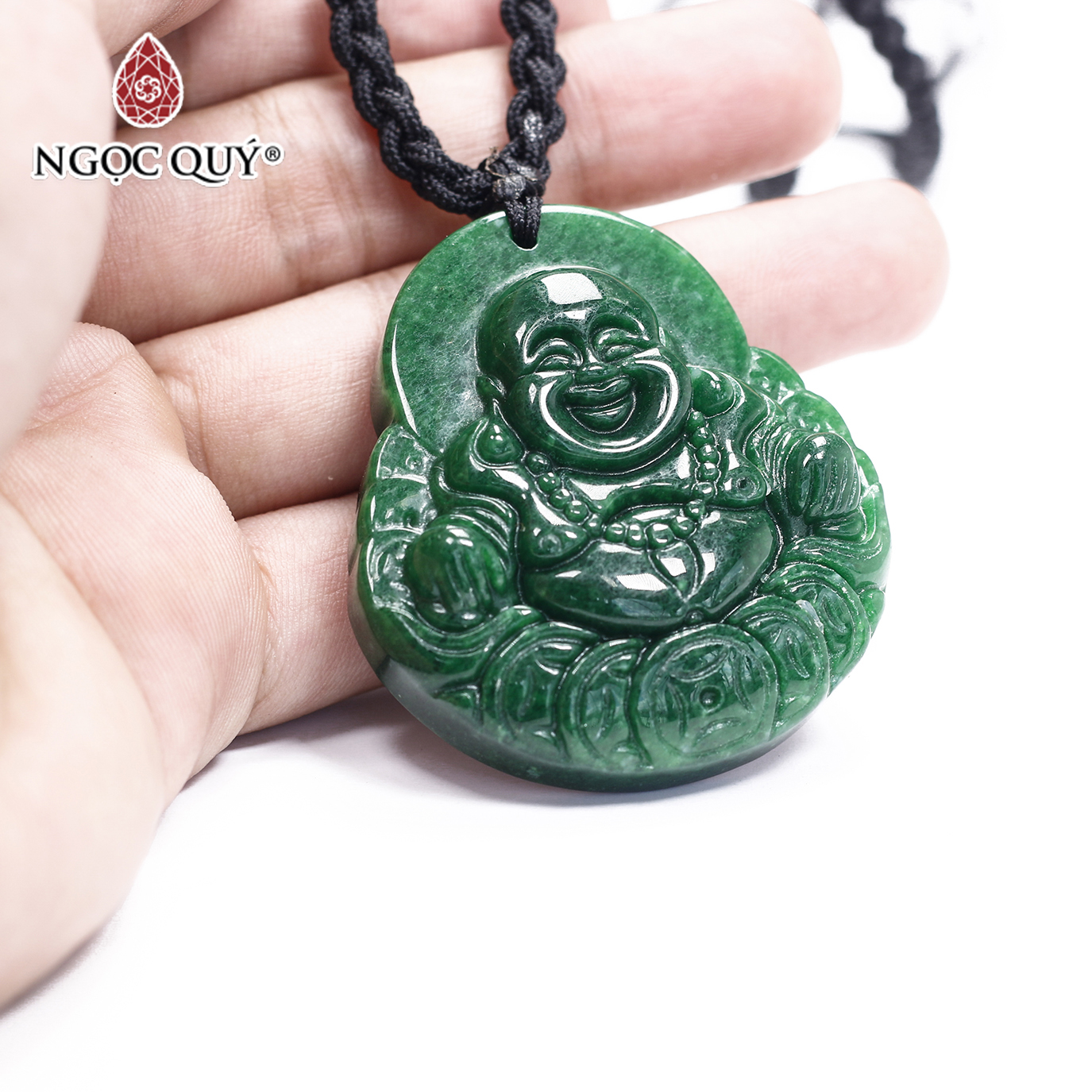 Mặt dây chuyền di lặc cẩm thạch sơn thủy 43x48mm mệnh hỏa, mộc - Ngọc Quý Gemstones