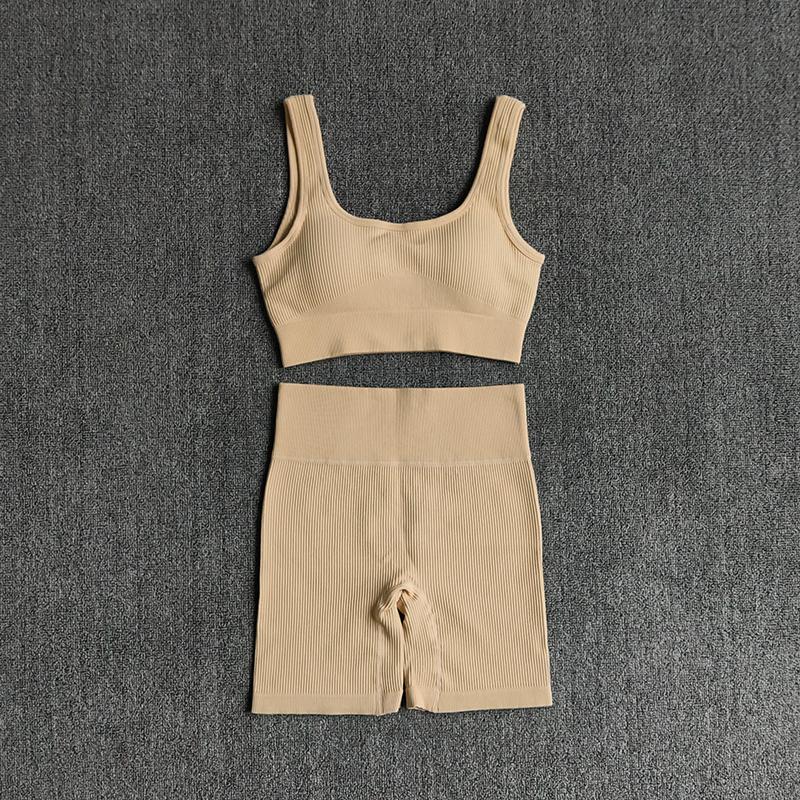WAREBALL 2 Phụ Nữ Tập Yoga Bộ Áo Ngực Sexy Liền Mạch Quần Short Thể Thao Tập Luyện Chạy Quần Áo Tập Gym Mặc Thể Thao Bộ Đồ Thể Thao Color: Beige Size: L