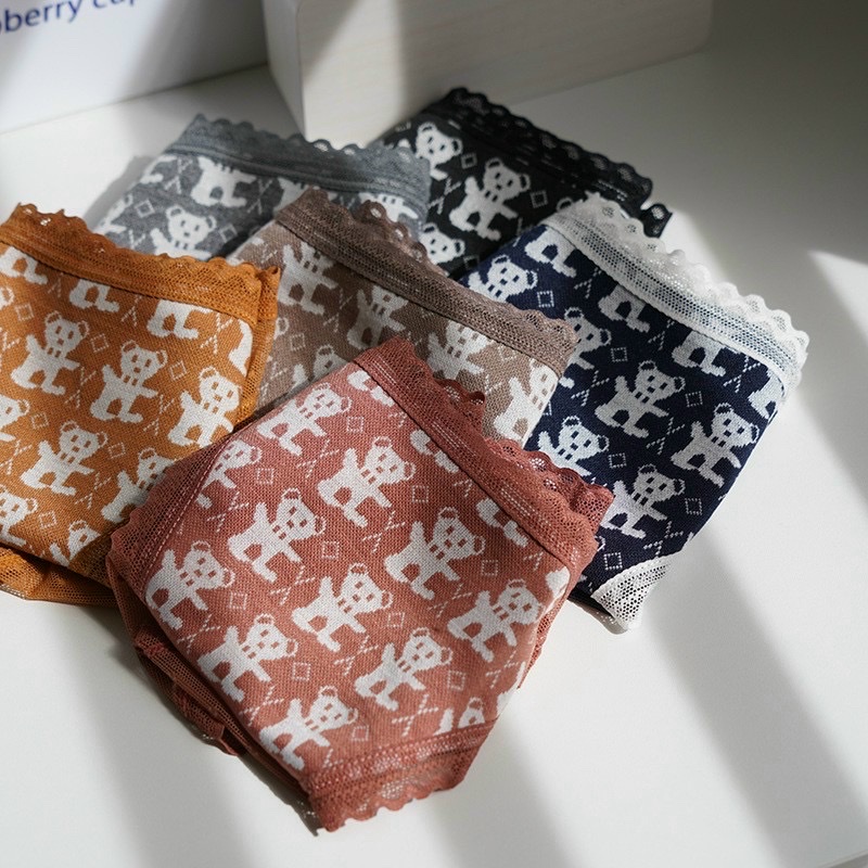 COMBO 5 QUẦN DỆT HÌNH GẤU PHỐI REN 409