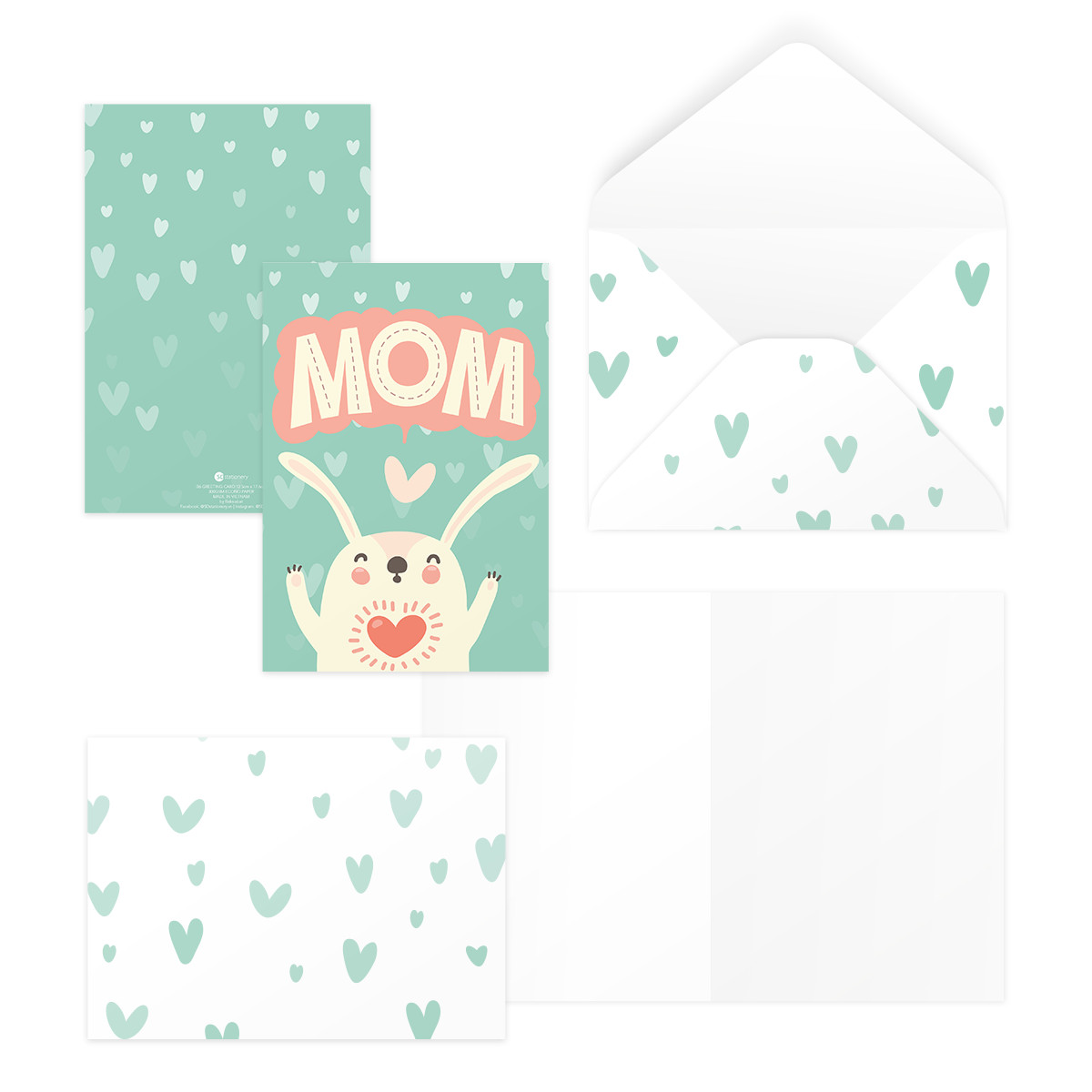 Thiệp tặng mẹ, mừng sinh nhật mẹ, ngày của mẹ, mother’s day MOM 12,5x17,6 SDstationery CUTE FAMILY LOVE, thỏ dễ thương