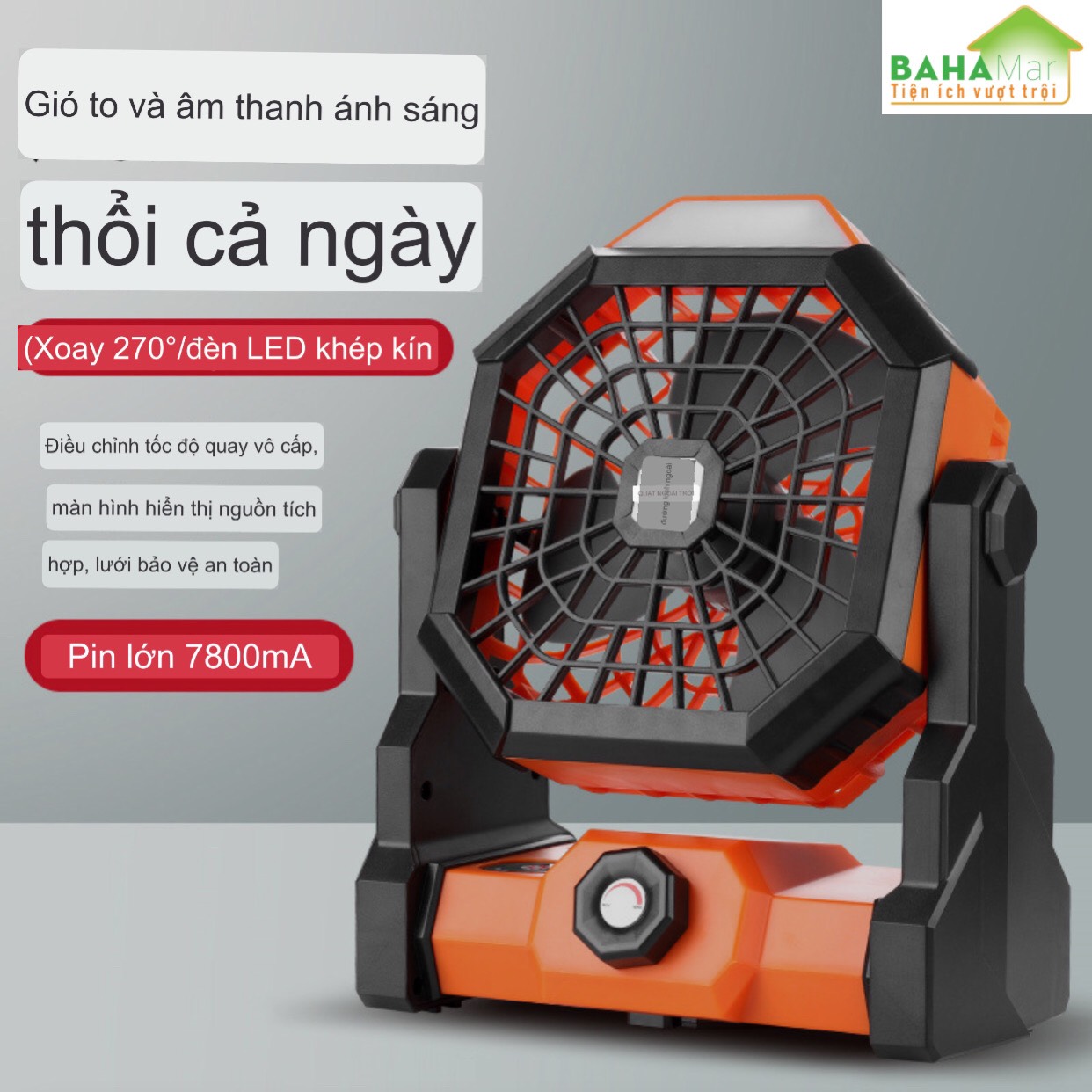 QUẠT DI ĐỘNG SẠC ĐIỆN ĐIỀU CHỈNH TỐC ĐỘ VÔ CẤP CÓ TÍCH HỢP ĐÈN LED "BAHAMAR" có thể được sử dụng trong cắm trại và ngoài trời