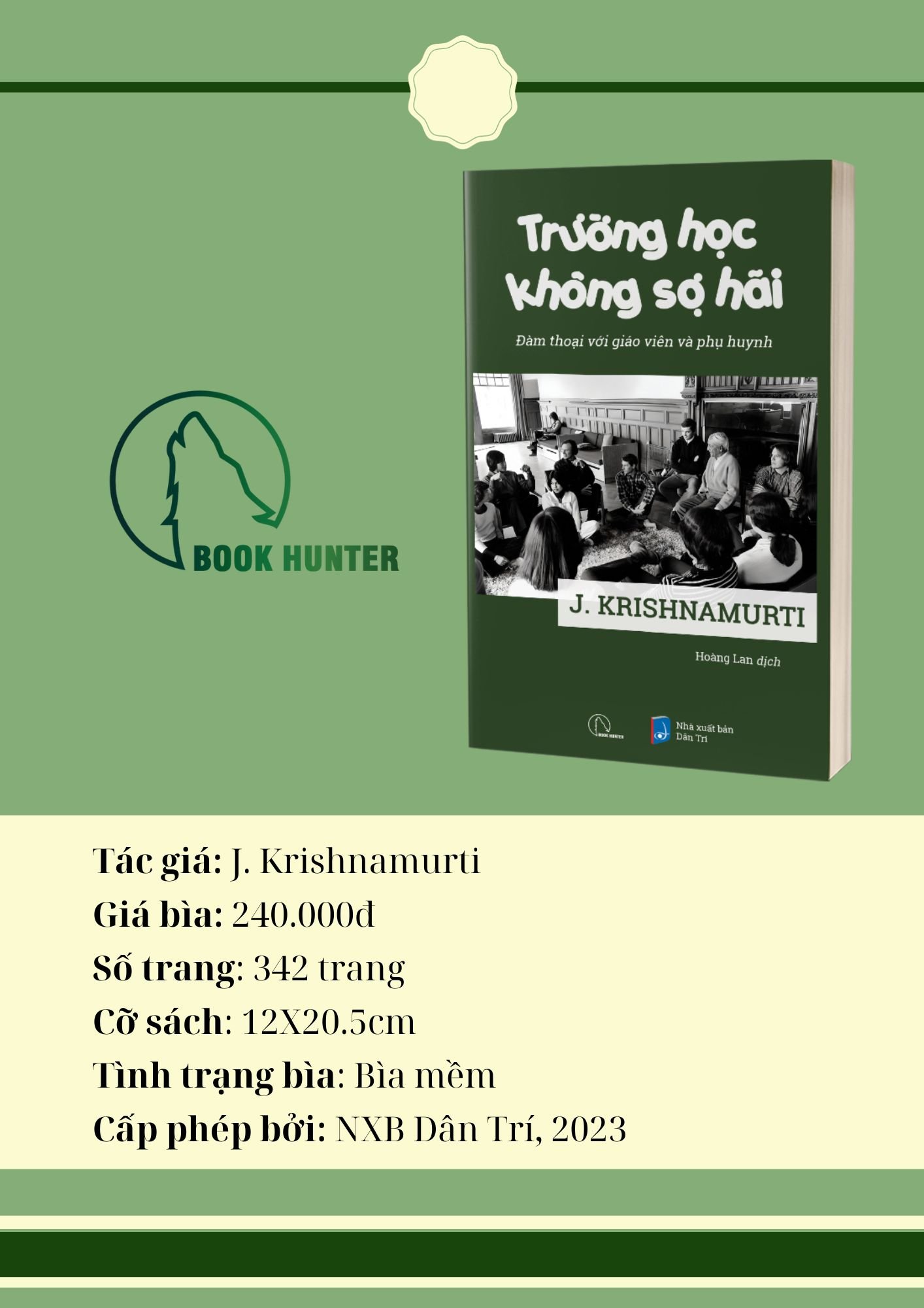 TRƯỜNG HỌC KHÔNG SỢ HÃI – J. Krishnamurti – Hoàng Lan dịch – Book Hunter – NXB Dân Trí