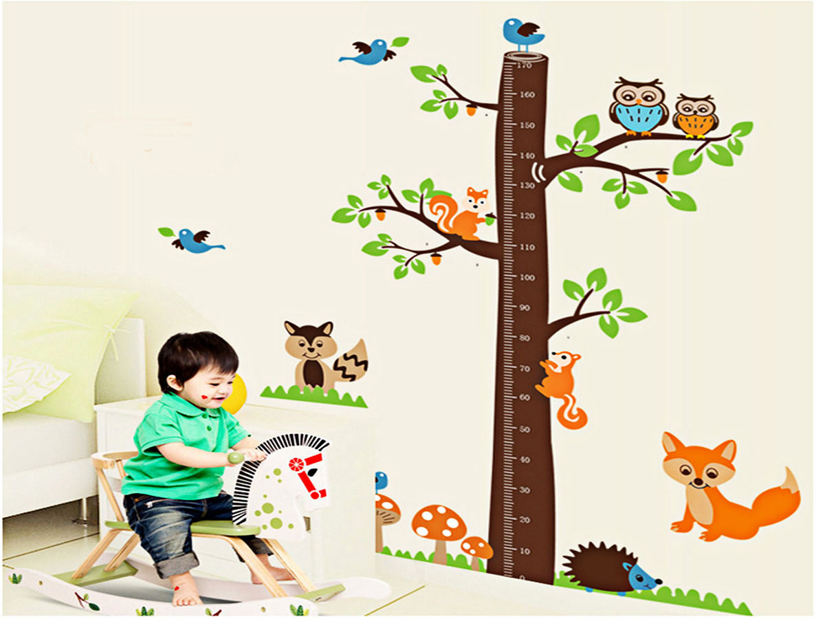Decal dán tường thước đo chiều cao cho bé thước đo sóc 2 mảnh ay221