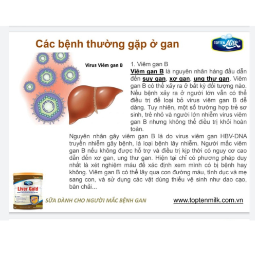 Sữa dinh dưỡng cho gan ,mát gan giải độc liver gold 800g topten milk