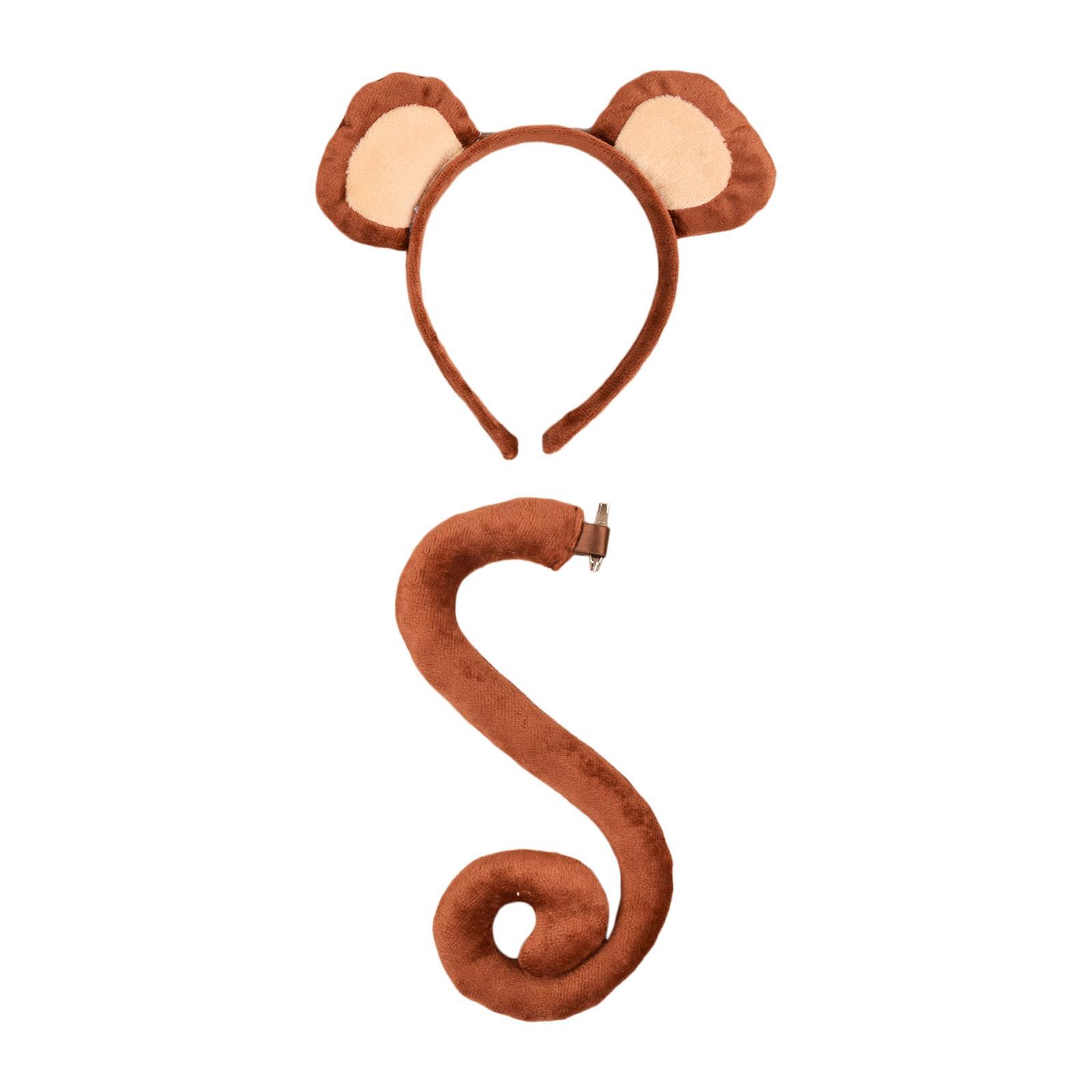 2Pcs  and Tail Set Children Adults Monkey Hair Hoop Headwear Long Tail for Christmas Birthday Halloween Decoration