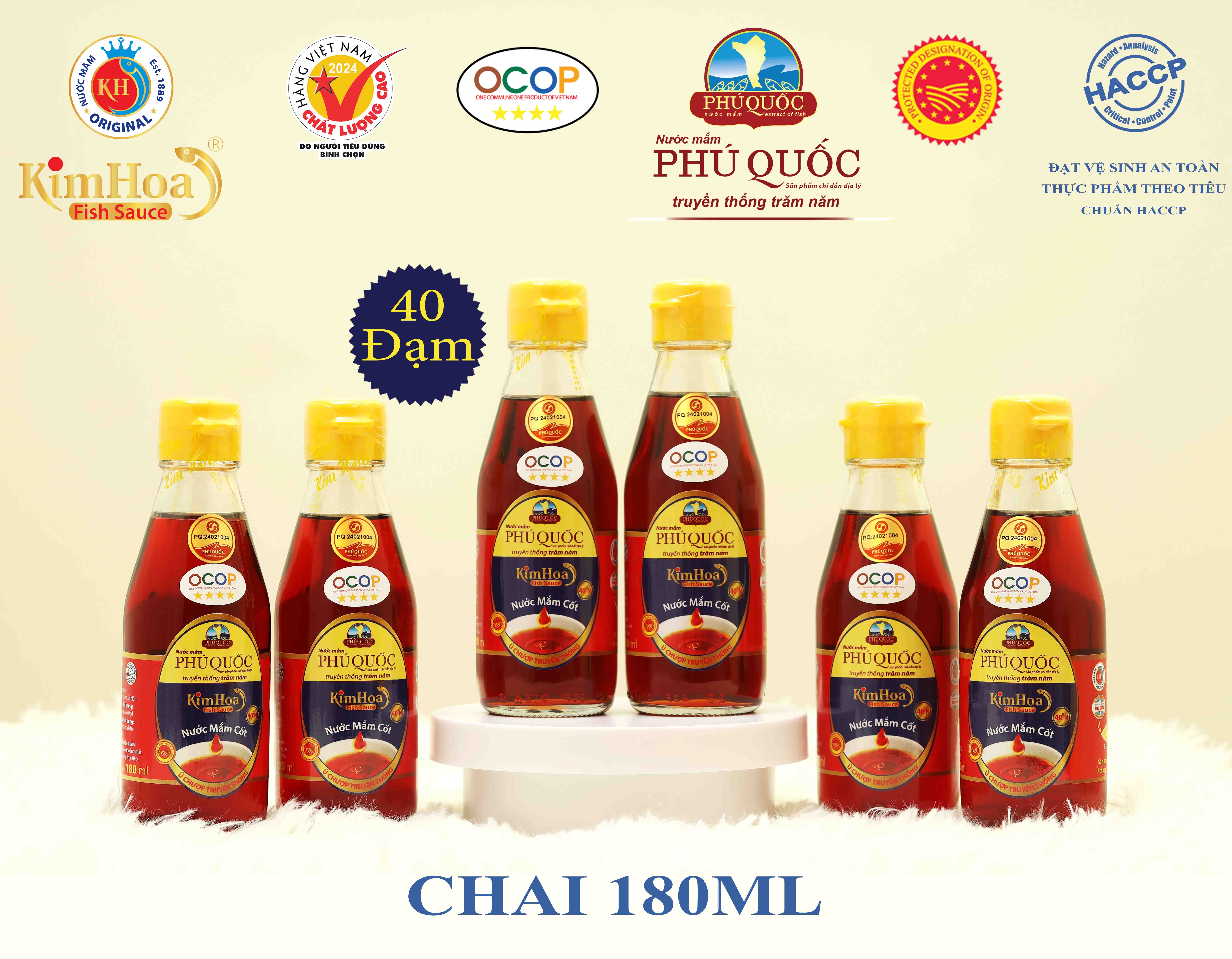 Nước mắm cốt Kim Hoa Phú Quốc 40 Đạm chai 180ml