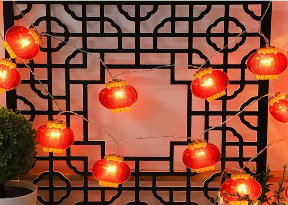 Dây Đèn Lồng Trang Trí 16 Bóng Hình Đèn Lồng Trang Trí Dịp Lễ, Tết