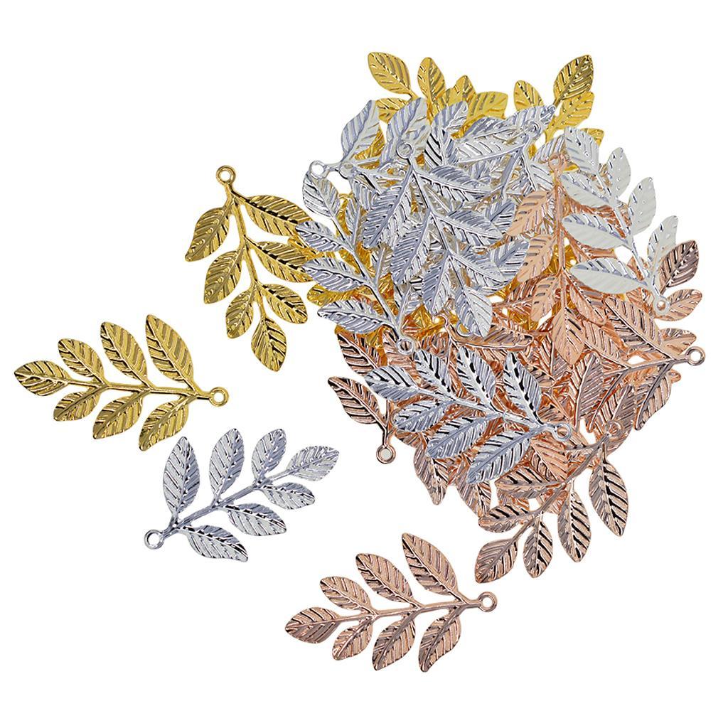 30x Assorted Color Leaf Filigree Branches Charms Pendants DIY Making Crafts
