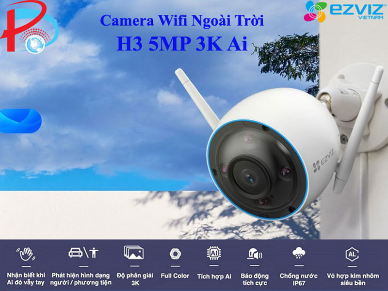 Hình ảnh Camera IP Wifi Ngoài Trời EZVIZ H3 5MP Độ Phân Giải 3K Siêu Nét Tích Hợp AI Nhận Diện Vẫy Tay Chào - Có Màu Ban Đêm - Đàm Thoại 2 Chiều - Hàng Chính Hãng