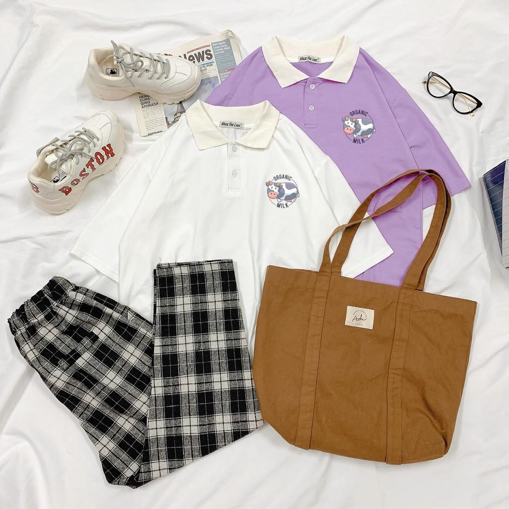 Polo Áo Thun Tay Lỡ Unisex Bò Sữa ORGANTIC MILK