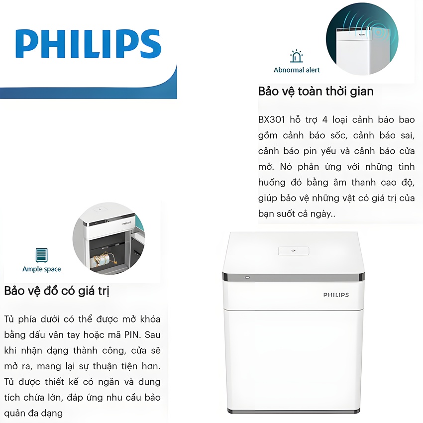 Két sắt điện tử thông minh vân tay, mã số ảo, sạc điện thoại thương hiệu Philips SBX301-5PC - Hàng nhập khẩu