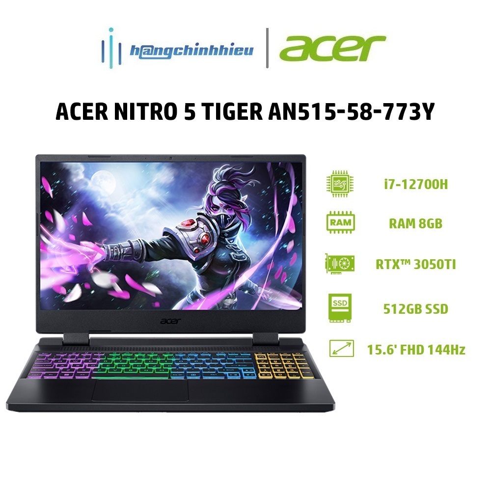 Laptop Acer Nitro 5 Tiger AN515-58-773Y (i7-12700H|8GB|512GB|GeForce RTX 3050Ti 4GB|15.6' FHD 144Hz) Hàng chính hãng