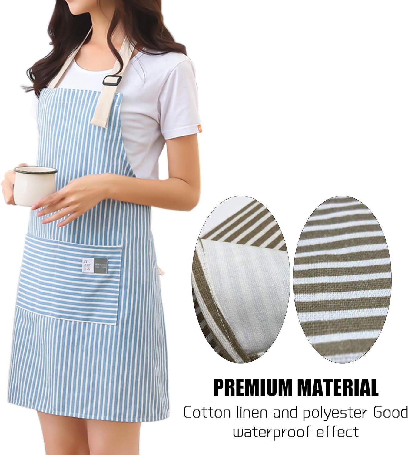 2 miếng tạp dề bếp, tạp dề gia dụng có thể điều chỉnh, tạp dề cotton và vải lanh không thấm nước với 2 túi, cho nhà bếp gia đình, nhà hàng, vườn, thịt nướng, trường học, cà phê