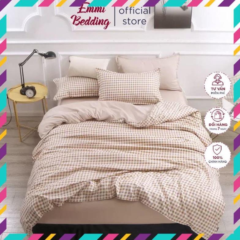 Chăn ga gối chất liệu cotton poly họa tiết kẻ caro đáng yêu đủ size miễn phí bo chun