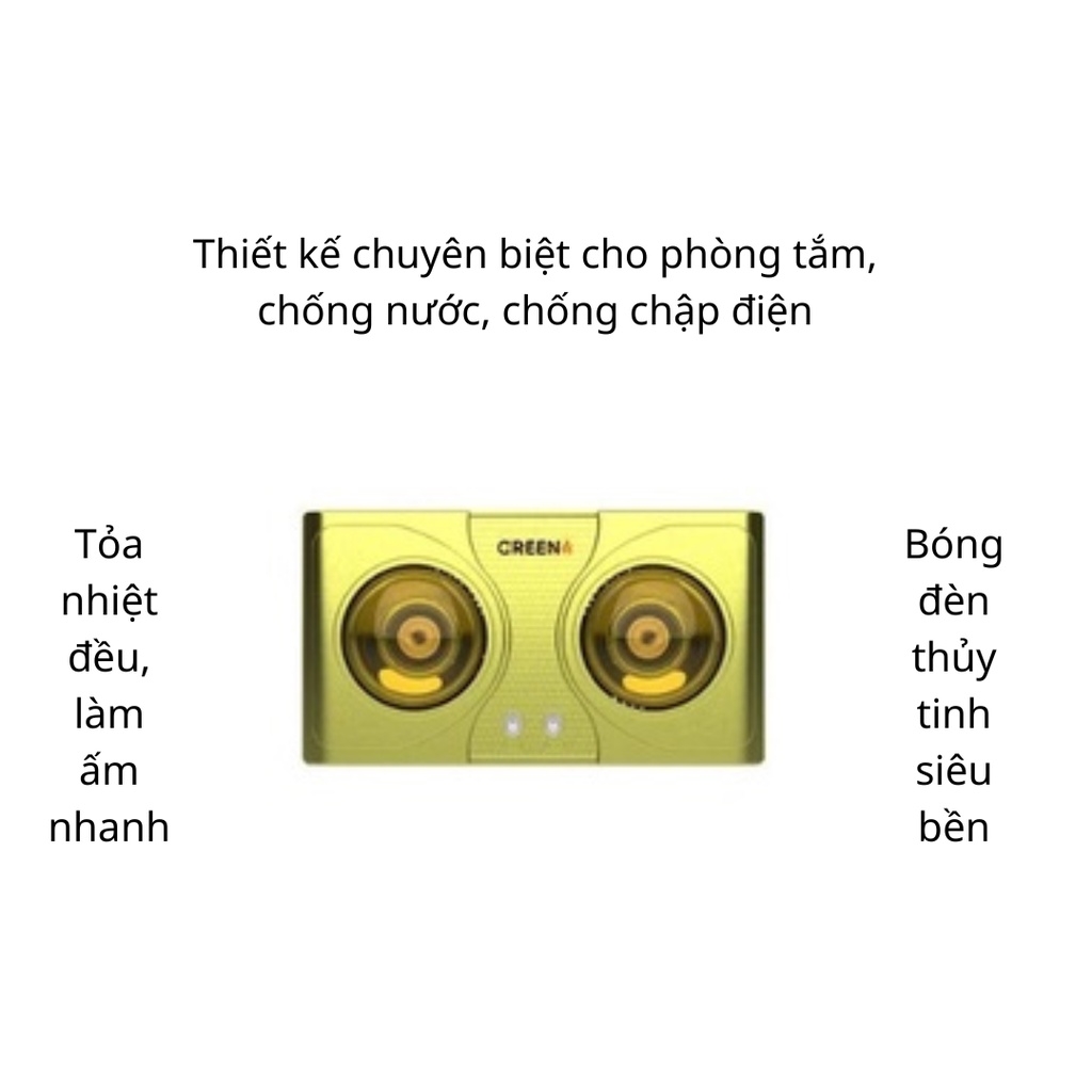 Đèn Sưởi Nhà Tắm 2 Bóng Halogen CREEN CR-02B, Chống Nước, Chống Chập Điện, Không Loá Mắt, Toả Nhiệt Đều, Thương Hiệu tây Ban Nha - Hàng chính hãng