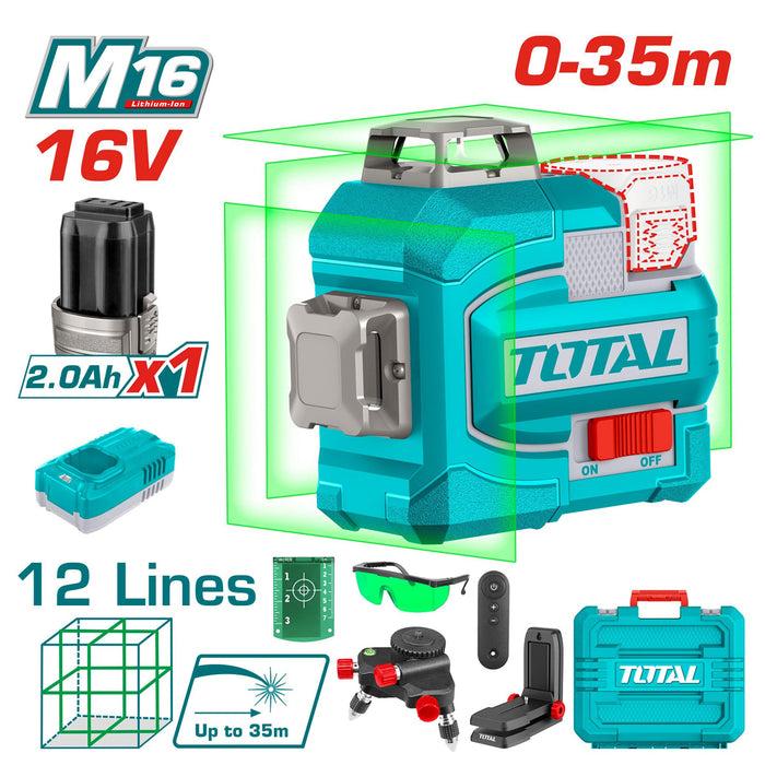MÁY ĐO MỨC CÂN BẰNG TIA LASER XANH 3D DÙNG PIN 16V TOTAL TLL301201 - HÀNG CHÍNH HÃNG