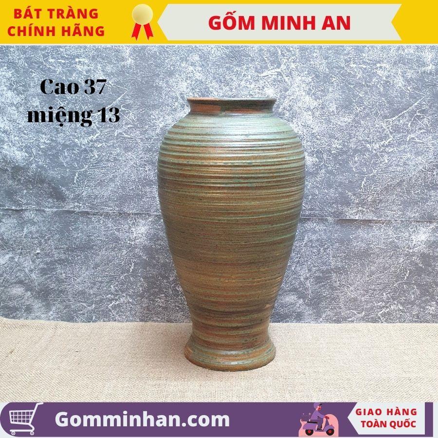 Bình hoa lọ hoa dáng cao dáng đùi dế thích hợp cắm hoa Ly, hoa lay ơn, loa kèn, gốm Minh An Bát tràng cao 37cm