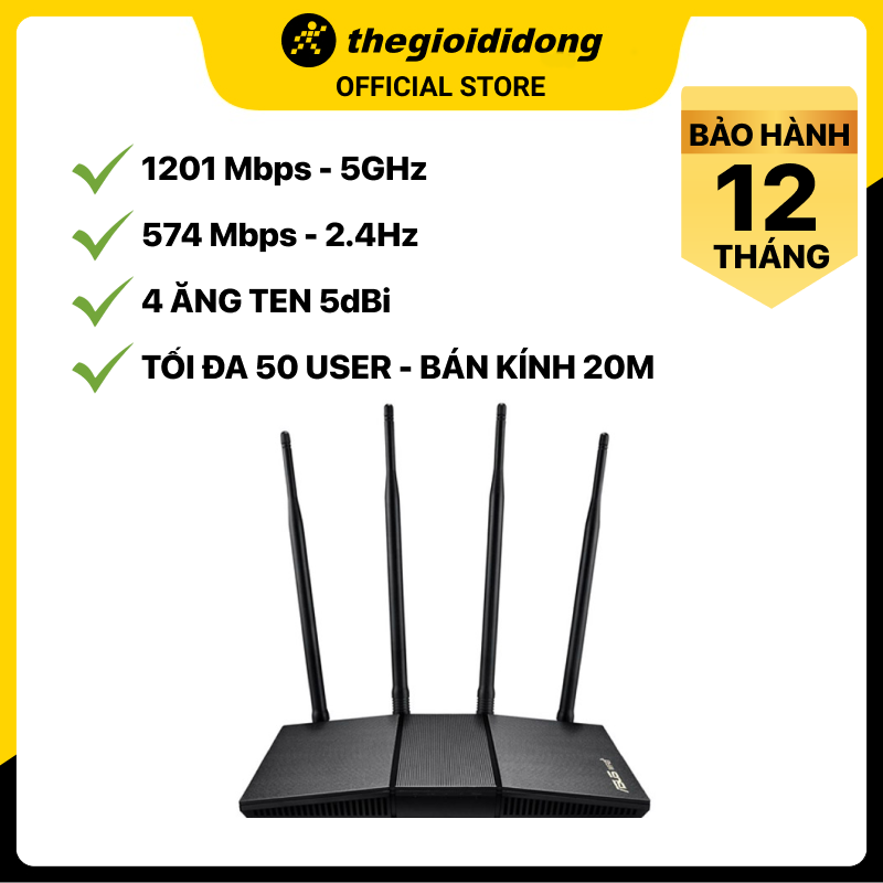 Bộ Phát Sóng Wifi Router Chuẩn Wifi 6 Asus AX1800HP - Hàng chính hãng - Đen