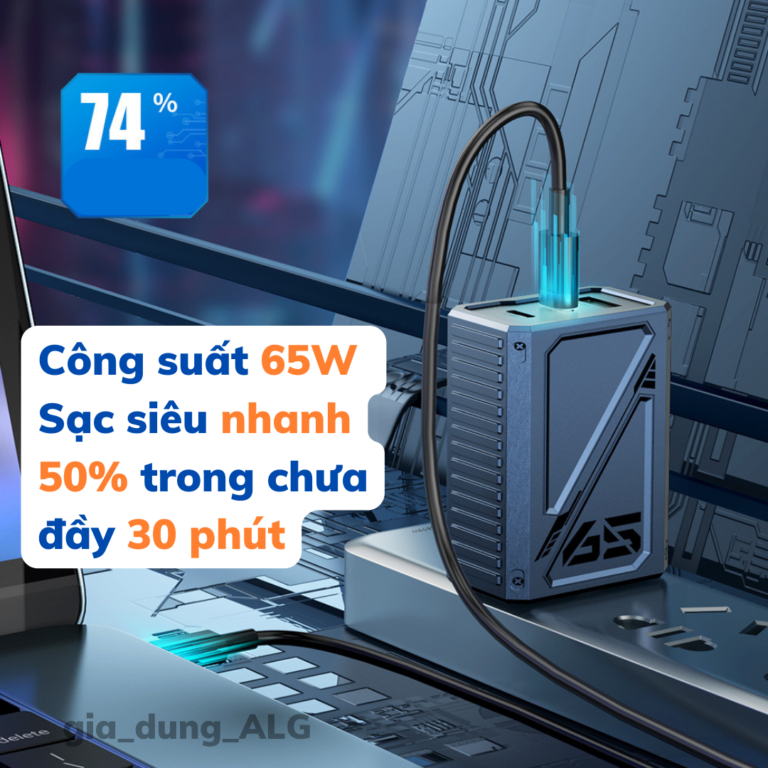 Bộ Củ Sạc Nhanh 65W WEKOME WP-U147 2 cổng TYPE-C và 1 cổng USB-A hỗ trợ sạc nhanh cho laptop, máy tính bảng, điện thoại