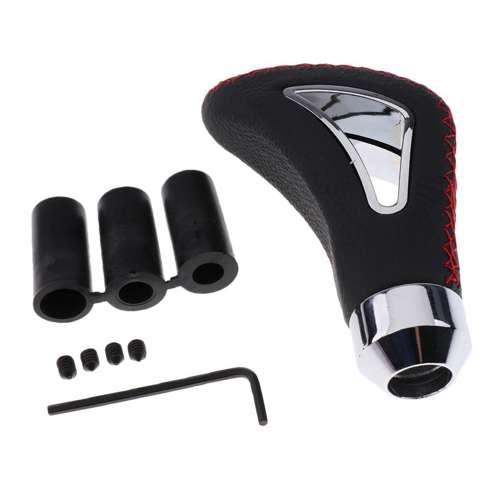 Universal Leather Red Wire Manual Car Gear Stick  Knob Shifter Black
