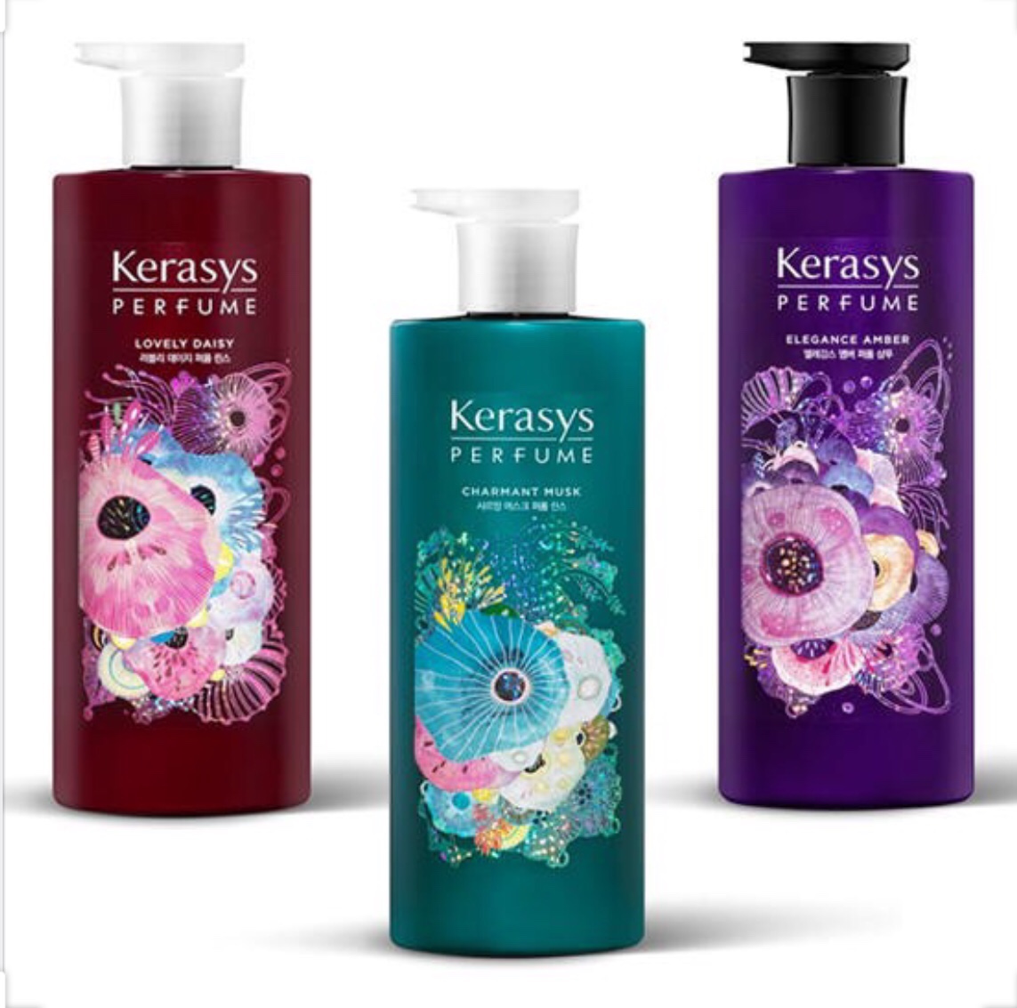 Cặp gội xả nước hoa hương Violet tím và hoa diên vỹ Kerasys Elegance Amber Hàn Quốc 600ml tặng kèm móc khóa