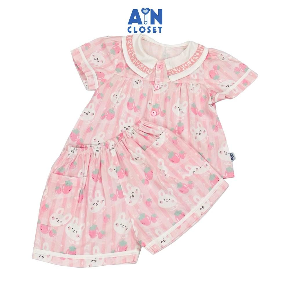 Bộ quần áo Ngắn bé gái họa tiết Thỏ Kẻ Hồng cotton - AICDBGWLKEP4 - AIN Closet