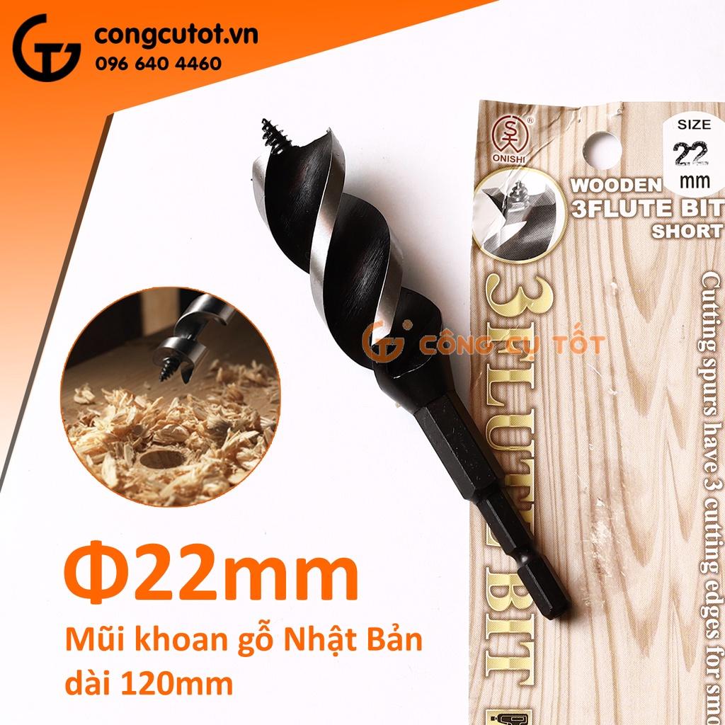 Mũi khoan gỗ xoắn ốc mũi vít 3 cạnh cắt chuôi lục 6 ly Ø22 x 120 x 70mm
