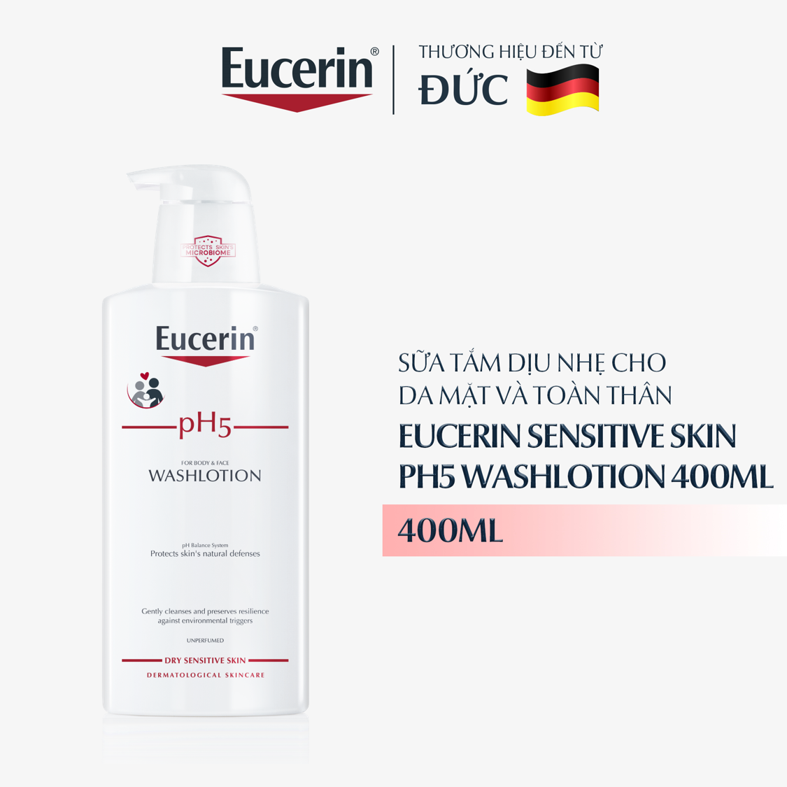 Sữa tắm không mùi cho da nhạy cảm Eucerin pH5 Washlotion Unperfumed 400ml