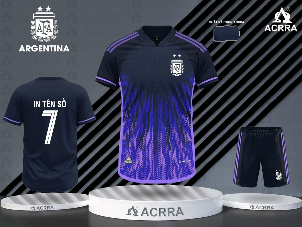 [Siêu SALE] Có in tên số / Bộ Quần Áo Argentina World Cup 2022 2023 Trắng Sọc Xanh, Tím - Chất Thun, WC 2022/ 2023 đá banh, áo bóng đá Nam Nữ - Tùy chọn