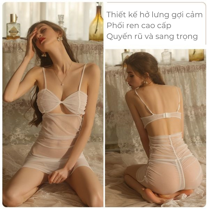 Bộ đồ ngủ VICKE SECVIA chất ren cao cấp - đầy đủ phụ kiện đi kèm - phong cách sexy quyến rũ 1860