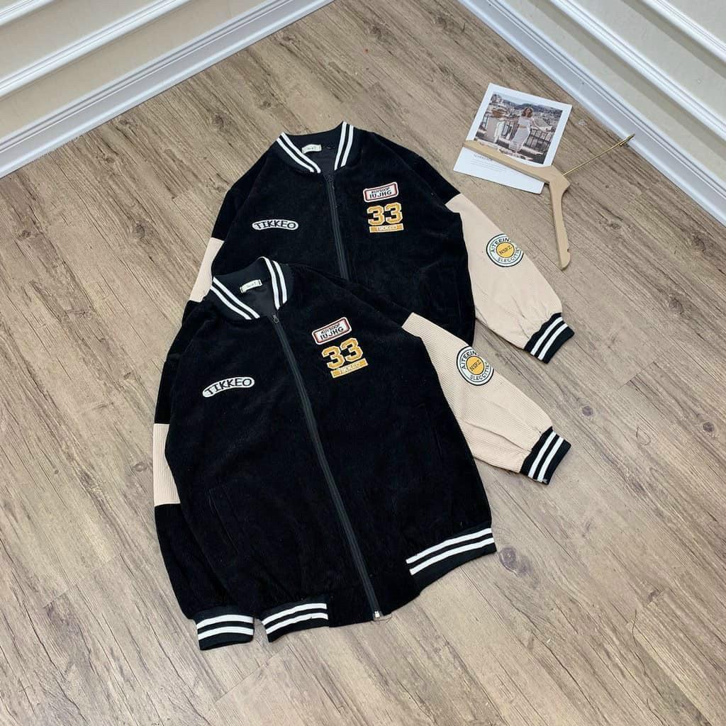 Áo khoác nhung gân bomber 33 Nam Nữ Couple mặc - Form rộng Bomber Nam Unisex chất nhung tăm - Bomber jacket Hiền Linh Shop
