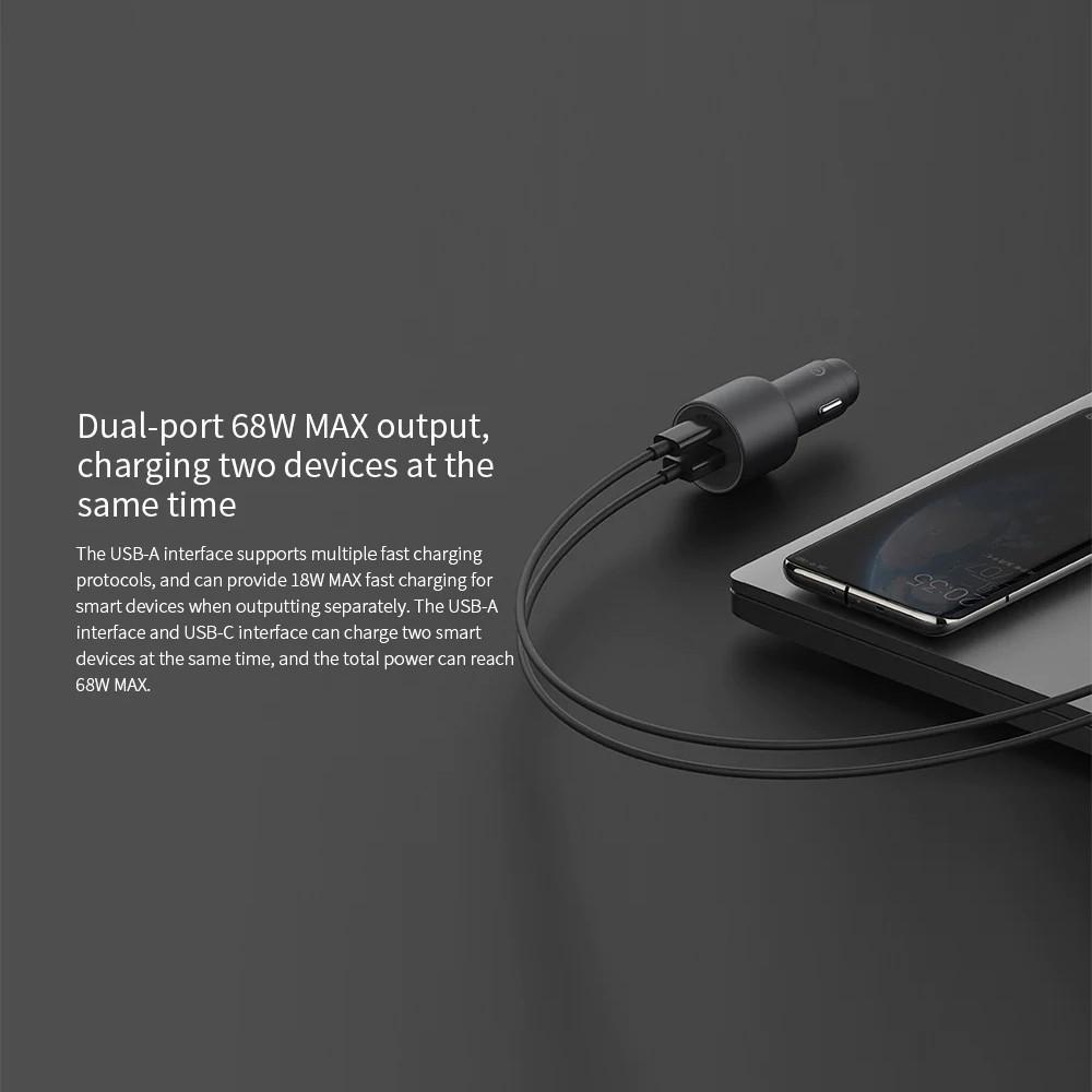 Xiaomi Tẩu sạc 1A1C hai cổng USB A USB C thông mình tương thích hoàn toàn màn hình đèn 100WHàng chính hãng