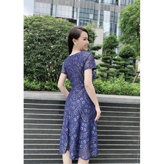ĐẦM XÒE REN THUN CỔ V NGỰC NHÚN LY ĐÍNH HẠT