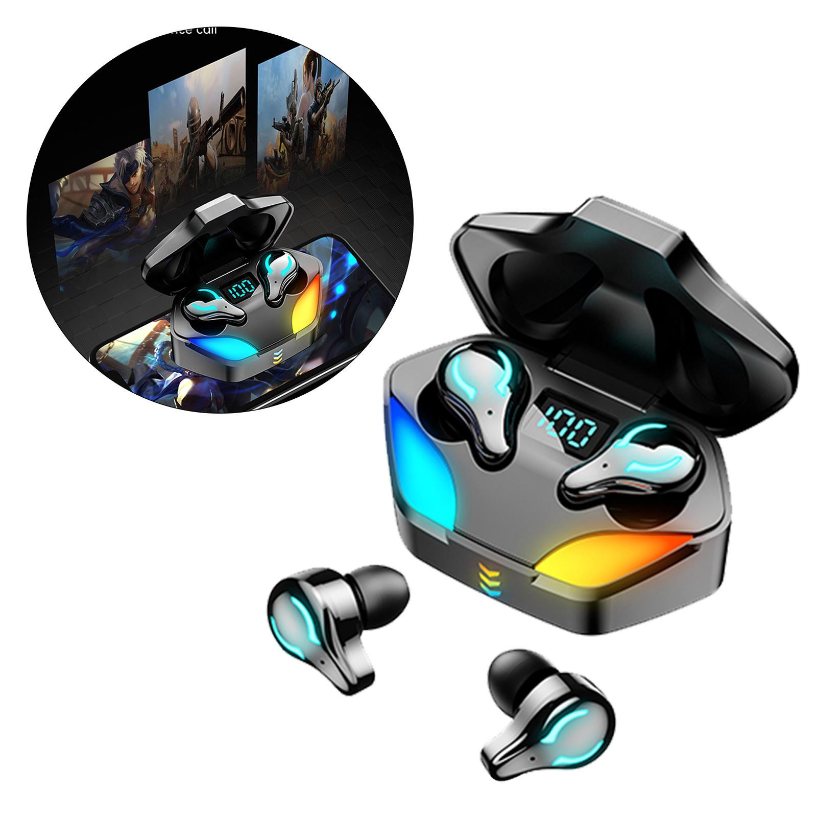Bluetooth Gaming Wireless Earbuds LED Digital Display for Sport Black