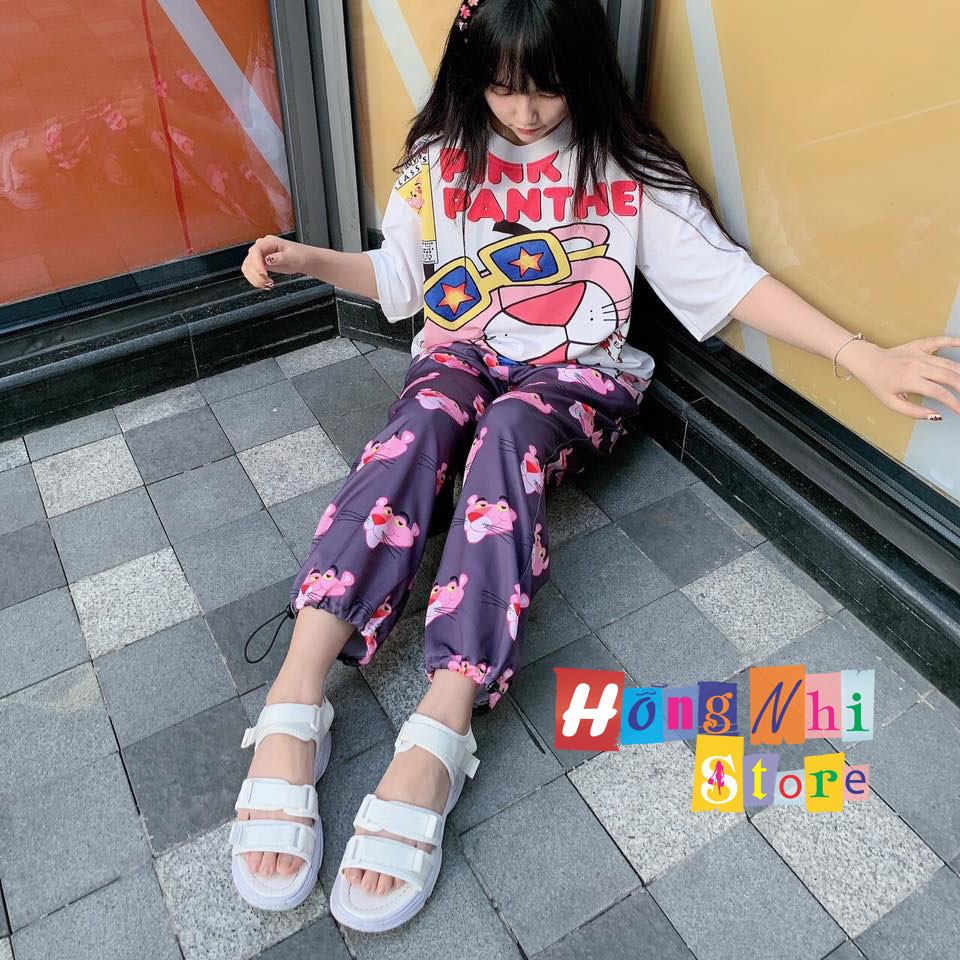 Quần Hoạt Hình Dài Dây Rút Lai Báo Hồng Cartoon Pant Oversize Ulzzang Unisex - MM