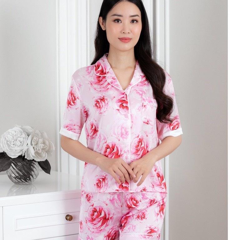 Bộ Ngủ Nữ Pijama Ngắn Tay Họa Tiết Hoa Hồng thương hiệu Venus Secret
