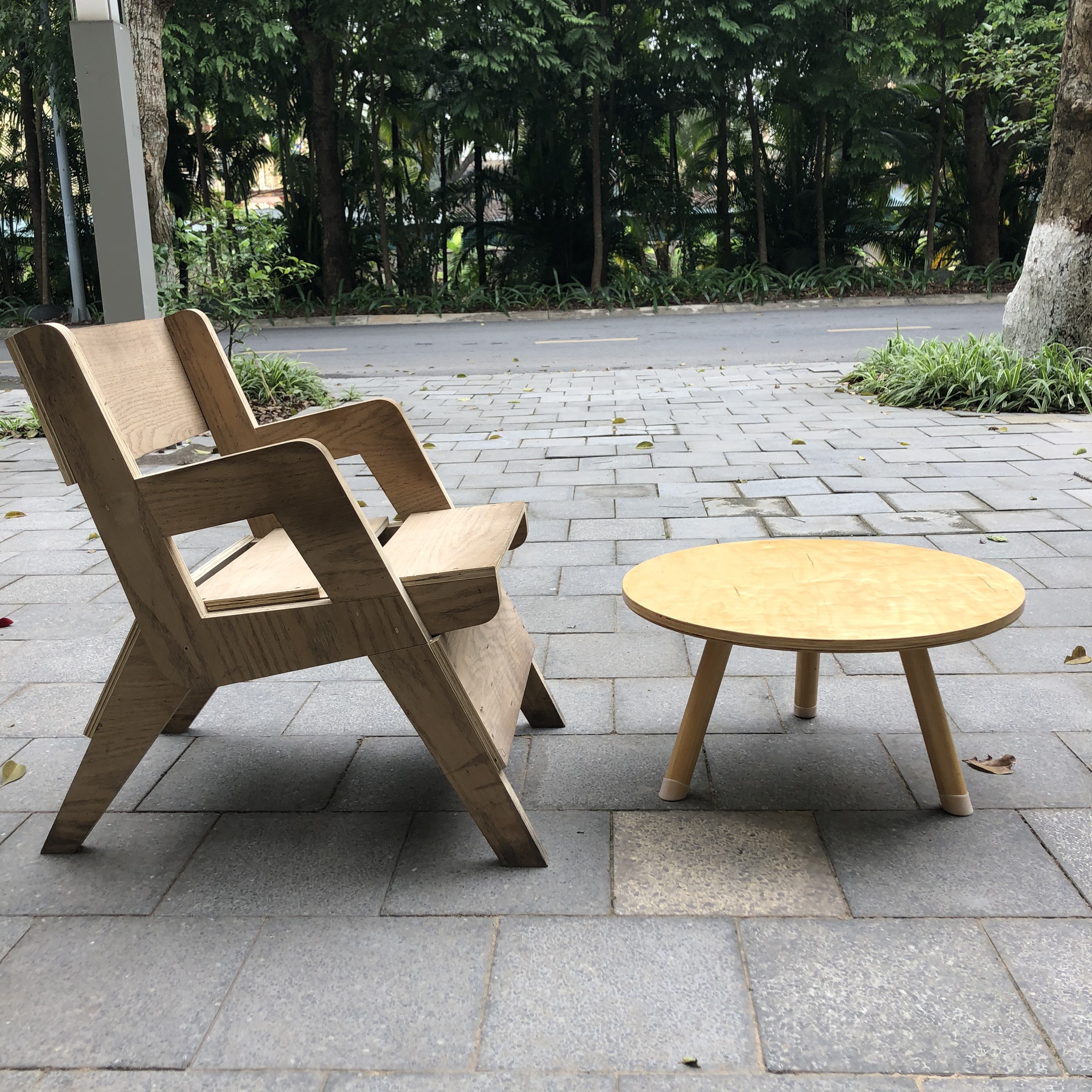 Bàn trà cà phê mặt bàn hình tròn gỗ plywood tự nhiên KNF, thiết kế tối giản, tháo lắp thông