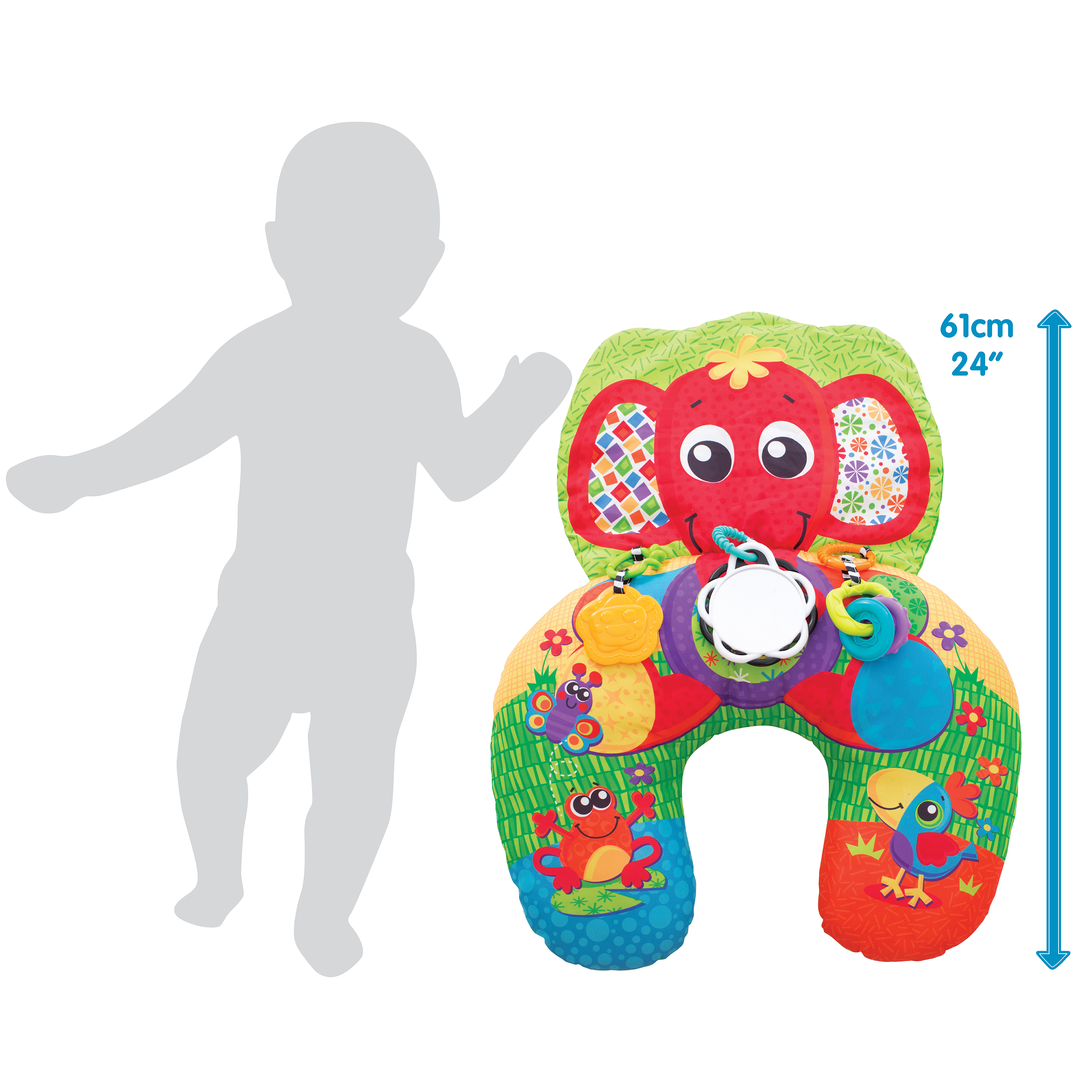 Gối chữ U kèm đồ chơi Playgro Elephant Hugs Activity Pillow, cho bé sơ sinh đến 24 tháng