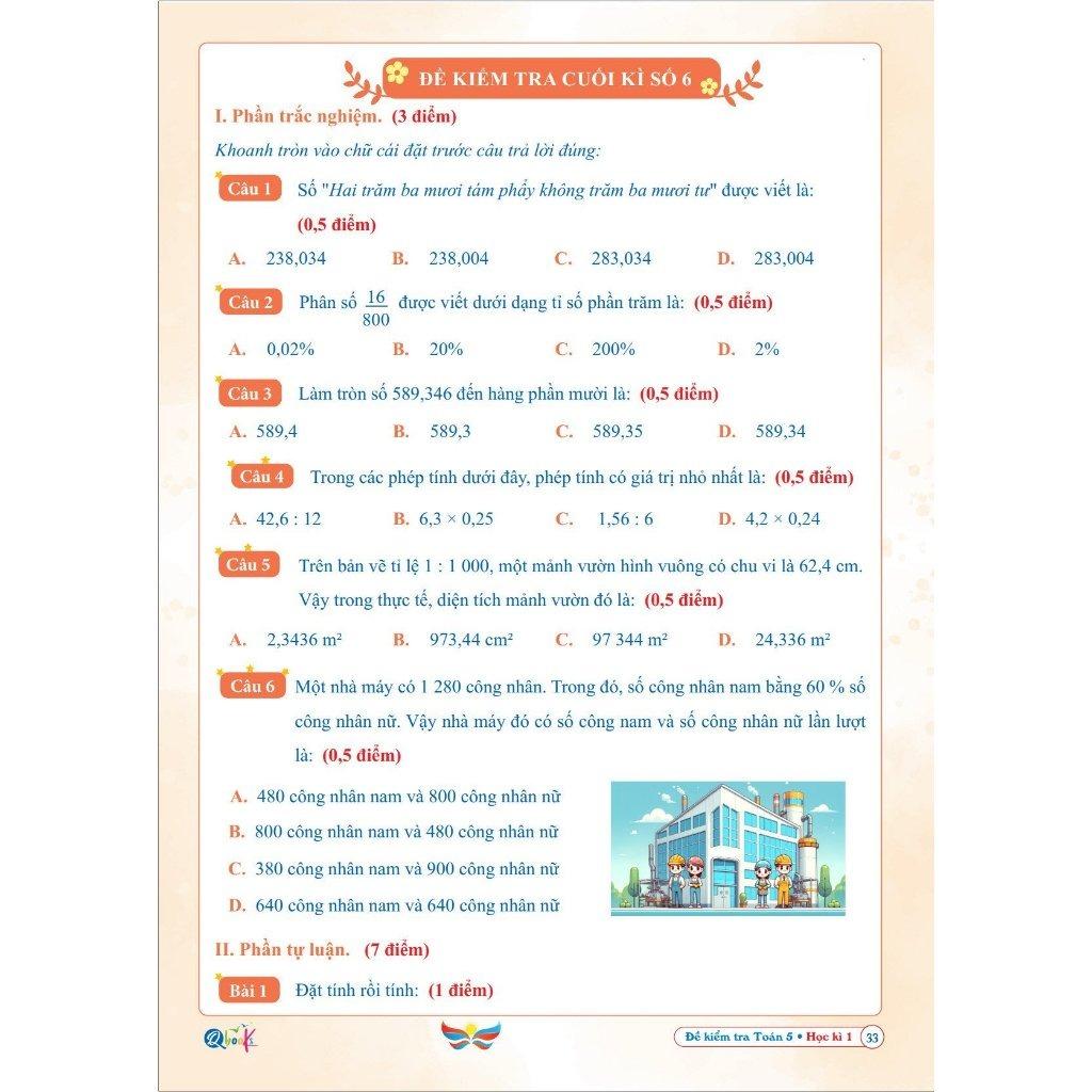 Đề Kiểm Tra Toán Lớp 5 - Học Kì 1 - Cánh Diều - Bản Quyền
