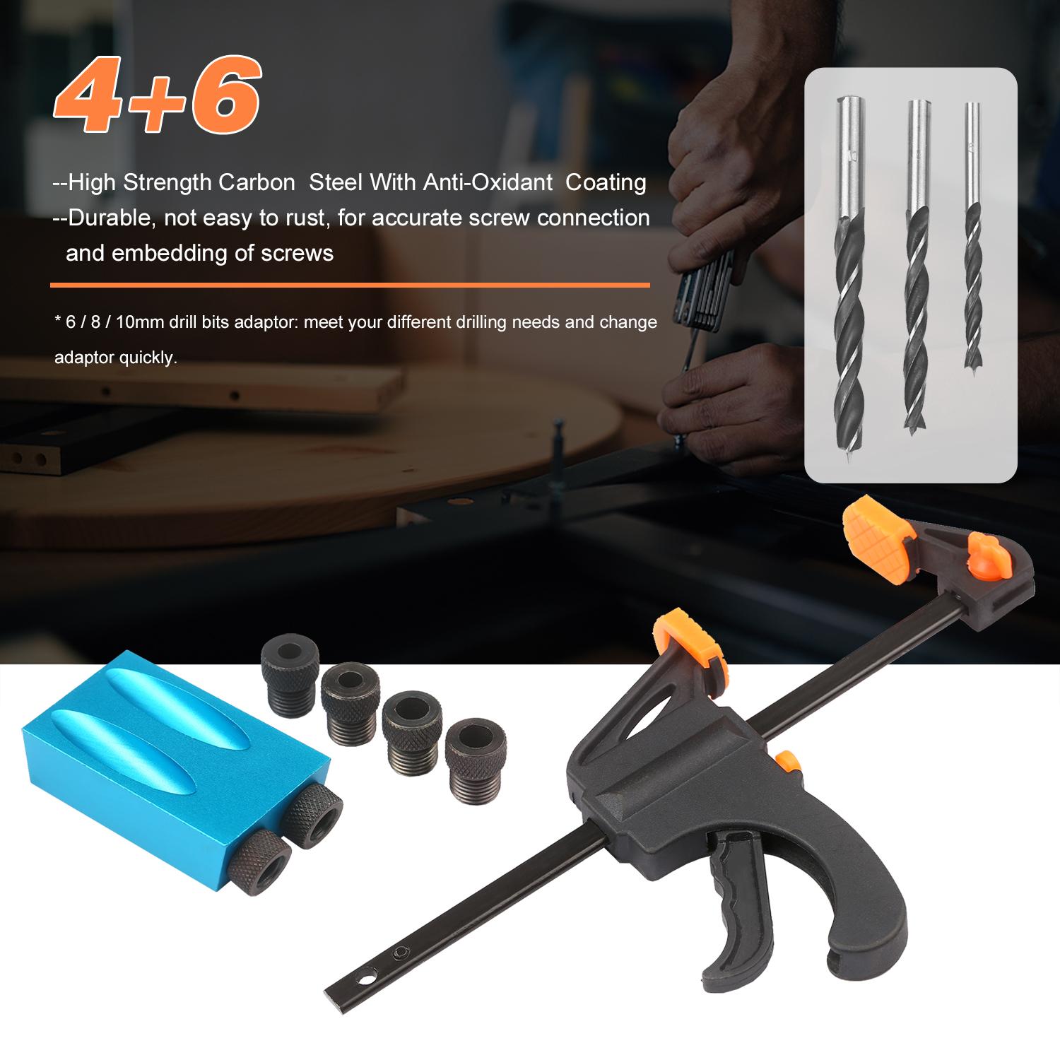 15pcs Pocket Hole Jig Kit  8mm 10mm 15 Degree Angle Drill Guide Woodwoorking Tool Inclined Hole Jig Hole Puncher Locator