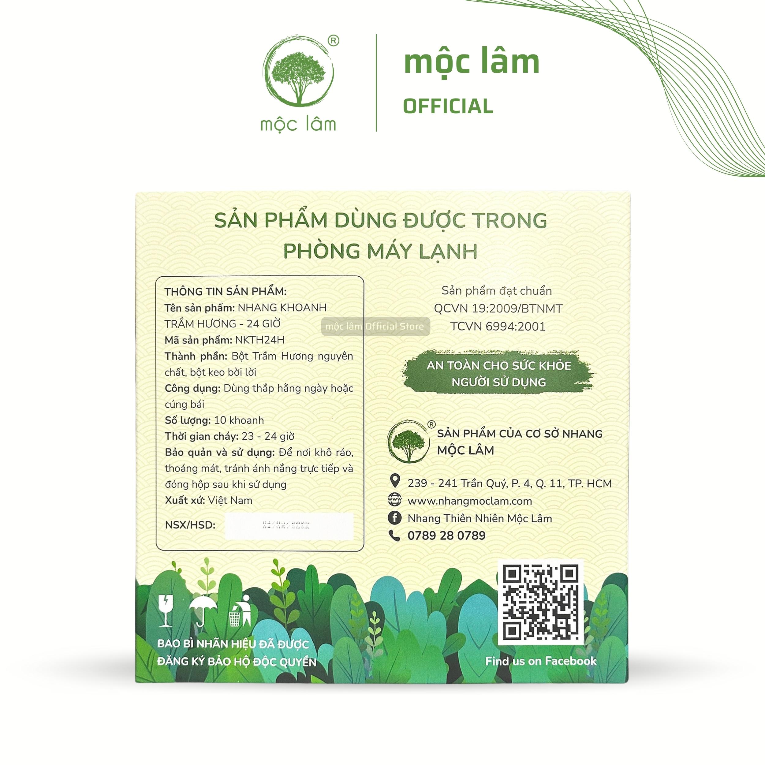 Nhang Khoanh Trầm Hương 24 Giờ - MỘC LÂM - 10 Khoanh - Nhang Trầm Khoanh 100% Tự Nhiên