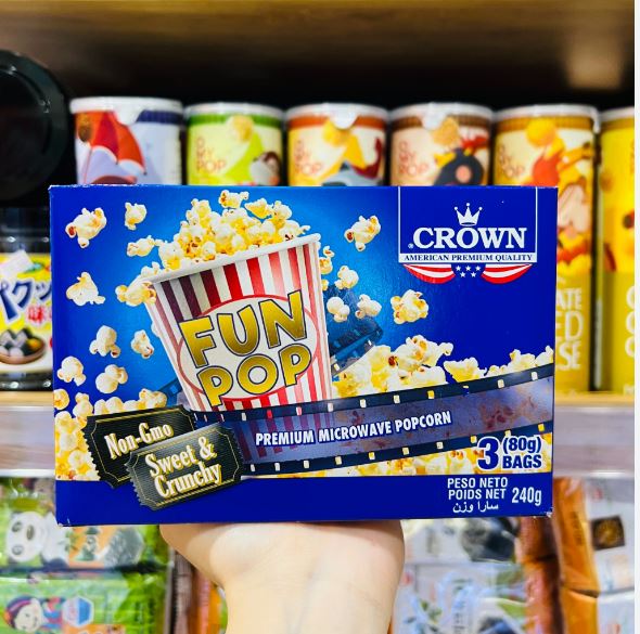 BẮP RANG BƠ VỊ NGỌT CROWN 240g của Mỹ (3 gói x 80g). hsd tháng 12/23 - sweet popcorn